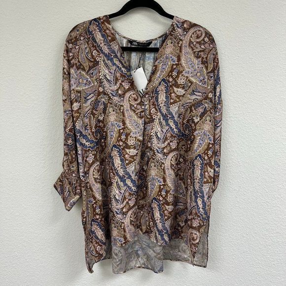 NWT Zara Paisley Printed Blouse - Picture 2 of 4